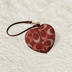 Coach Heart-Shaped Maroon/Red Signature Coated Canvas Coin Purse Case/Wristlet
